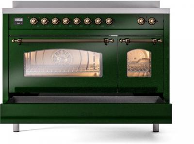48" ILVE Nostalgie II Electric Freestanding Range in Emerald Green with Bronze Trim - UPI486NMP/EGB