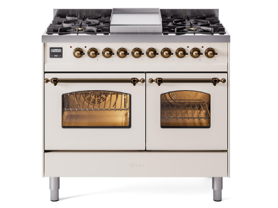 40" ILVE Nostalgie II Dual Fuel Natural Gas Freestanding Range in Antique White with Bronze Trim - UPD40FNMP/AWB NG