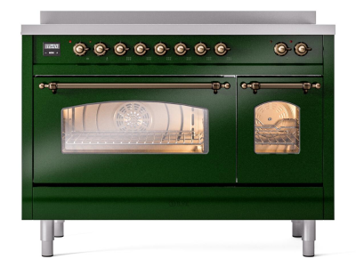 48" ILVE Nostalgie II Electric Freestanding Range in Emerald Green with Bronze Trim - UPI486NMP/EGB