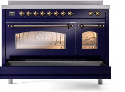 48" ILVE Nostalgie II Electric Freestanding Range in Blue with Bronze Trim - UPI486NMP/MBB