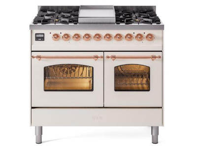 40" ILVE Nostalgie II Dual Fuel Natural Gas Freestanding Range in Antique White with Copper Trim - UPD40FNMP/AWP NG