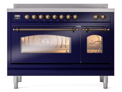 48" ILVE Nostalgie II Electric Freestanding Range in Blue with Bronze Trim - UPI486NMP/MBB