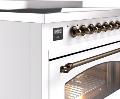 48" ILVE Nostalgie II Electric Freestanding Range in White with Bronze Trim - UPI486NMP/WHB