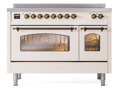 48" ILVE Nostalgie II Electric Freestanding Range in Antique White with Bronze Trim - UPI486NMP/AWB