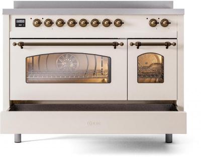 48" ILVE Nostalgie II Electric Freestanding Range in Antique White with Bronze Trim - UPI486NMP/AWB