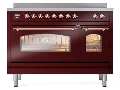 48" ILVE Nostalgie II Electric Freestanding Range in Burgundy with Copper Trim - UPI486NMP/BUP