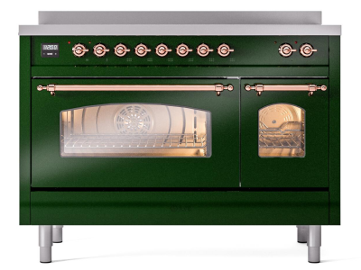 48" ILVE Nostalgie II Electric Freestanding Range in Emerald Green with Copper Trim - UPI486NMP/EGP