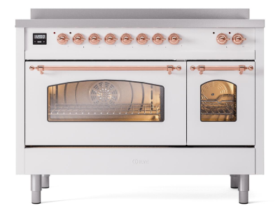 48" ILVE Nostalgie II Electric Freestanding Range in White with Copper Trim - UPI486NMP/WHP