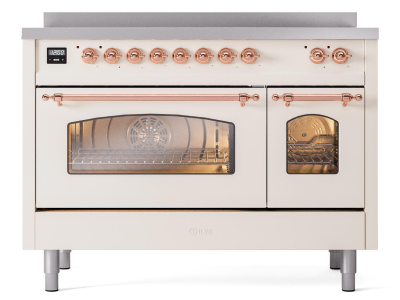 48" ILVE Nostalgie II Electric Freestanding Range in Antique White with Copper Trim - UPI486NMP/AWP