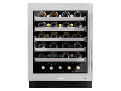 24" True Residential 5 Cu. Ft. Stainless Glass ADA Height Left-Hinge Undercounter Wine Cabinet - TUWADA-24-LG-A-S