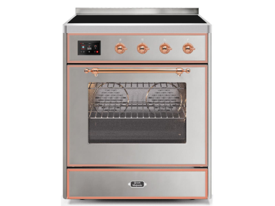 30" ILVE Majestic II Electric Freestanding Range with Copper Trim in Stainless Steel - UMI30NE3/SSP