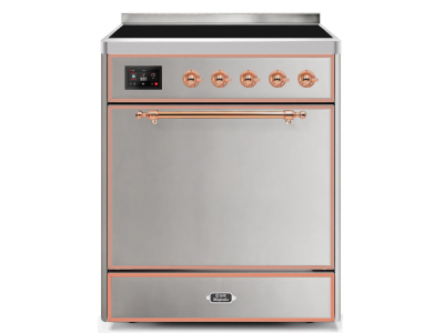 30" ILVE Majestic II Electric Freestanding Range with Copper Trim in Stainless Steel - UMI30QNE3/SSP