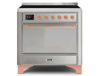 36" ILVE Majestic II Electric Freestanding Range with Copper Trim in Stainless Steel - UMI09QNS3/SSP