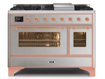 48" ILVE Majestic II Dual Fuel Natural Gas Range with Copper Trim in Stainless Steel - UM12FDNS3/SSP NG