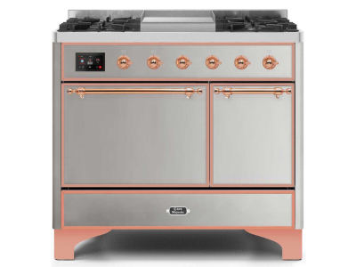 40" ILVE Majestic II Dual Fuel Natural Gas with Copper Trim in Stainless Steel - UMD10FDQNS3/SSP NG
