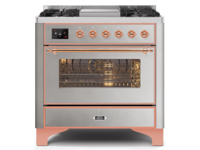 36" ILVE Majestic II Dual Fuel Natural Gas Range with Copper Trim in Stainless Steel - UM09FDNS3/SSP NG