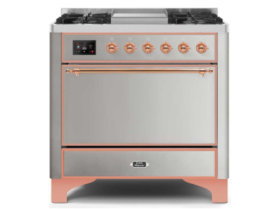 36" ILVE Majestic II Dual Fuel Natural Gas Range with Copper Trim in Stainless Steel - UM09FDQNS3/SSP NG