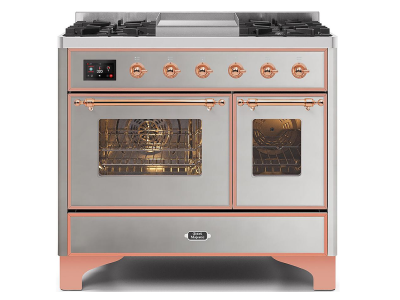 40" ILVE Majestic II Dual Fuel Natural Gas Range with Copper Trim in Stainless Steel - UMD10FDNS3/SSP NG