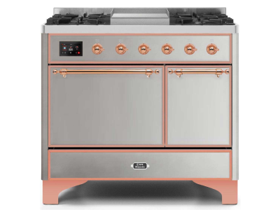 40" ILVE Majestic II Dual Fuel Liquid Propane Range with Copper Trim in Stainless Steel - UMD10FDQNS3/SSP LP