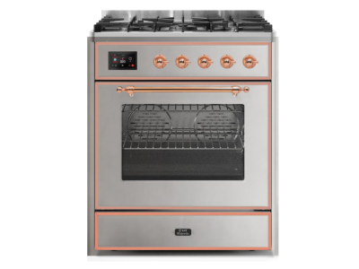 30" ILVE Majestic II Dual Fuel Natural Gas Range with Copper Trim in Stainless Steel - UM30DNE3/SSP NG