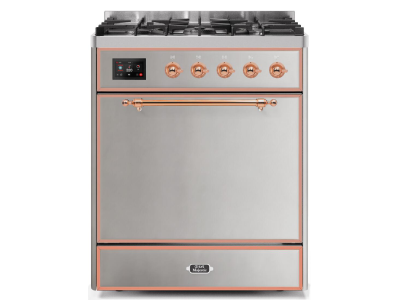 30" ILVE Majestic II Dual Fuel Natural Gas Range with Copper Trim in Stainless Steel - UM30DQNE3/SSP NG