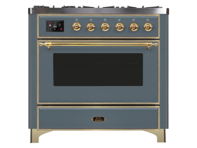 36" ILVE Majestic II Dual Fuel Liquid Propane Freestanding Range in Blue Grey with Brass Trim - UM09FDNS3/BGG LP