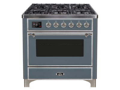 36" ILVE Majestic II Dual Fuel Liquid Propane Freestanding Range in Blue Grey with Chrome Trim - UM09FDNS3/BGC LP