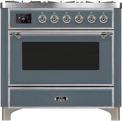 36" ILVE Majestic II Dual Fuel Natural Gas Freestanding Range in Blue Grey with Chrome Trim - UM09FDNS3/BGC NG