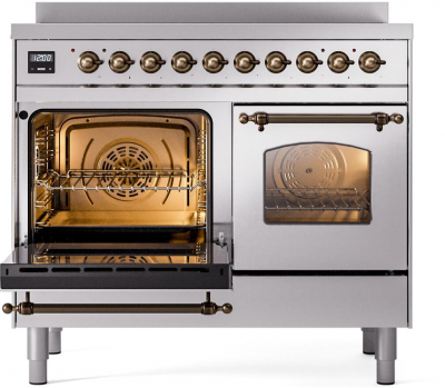 40" ILVE Nostalgie II Electric Freestanding Range in Stainless Steel with Bronze Trim - UPDI406NMP/SSB