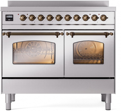 40" ILVE Nostalgie II Electric Freestanding Range in Stainless Steel with Bronze Trim - UPDI406NMP/SSB