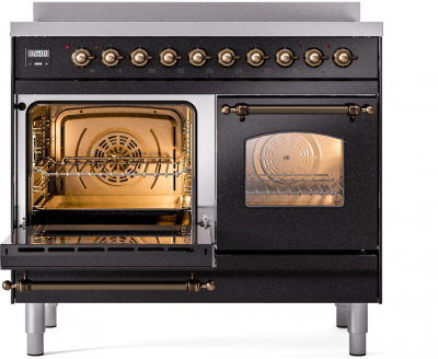 40" ILVE Nostalgie II Electric Freestanding Range in Glossy Black with Bronze Trim - UPDI406NMP/BKB