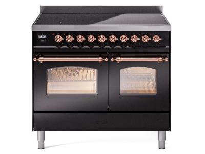 40" ILVE Nostalgie II Electric Freestanding Range in Glossy Black with Copper Trim - UPDI406NMP/BKP