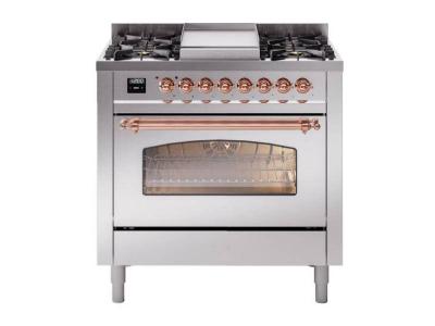 36" ILVE Professional Plus II Dual Fuel Natural Gas Freestanding Range with Copper Trim - UP36FNMP/SSP NG