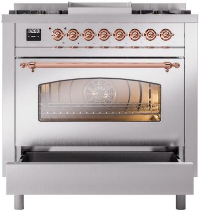 36" ILVE Professional Plus II Dual Fuel Natural Gas Freestanding Range with Copper Trim - UP36FNMP/SSP NG