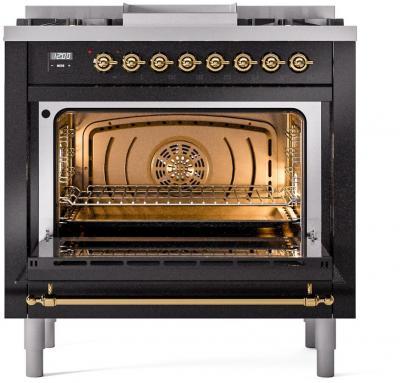 36" ILVE Professional Plus II Dual Fuel Natural Gas Freestanding Range with Copper Trim - UP36FNMP/BKP NG