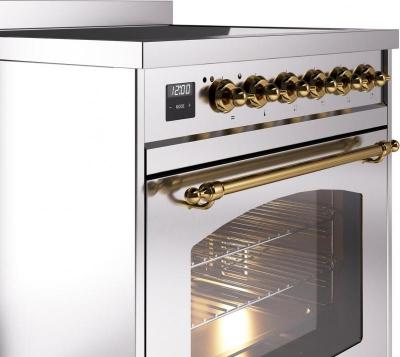 30" ILVE Nostalgie II Electric  Freestanding Range in Stainless Steel with Brass Trim - UPI304NMP/SSG