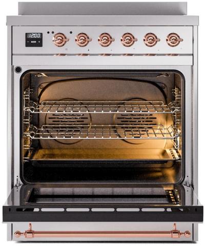 30" ILVE Nostalgie II Electric Freestanding Range in Stainless Steel with Copper Trim - UPI304NMP/SSP