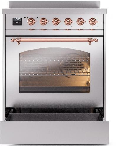 30" ILVE Nostalgie II Electric Freestanding Range in Stainless Steel with Copper Trim - UPI304NMP/SSP