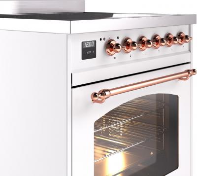 30" ILVE Nostalgie II Electric Freestanding Range in White with Copper Trim - UPI304NMP/WHP
