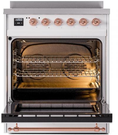 30" ILVE Nostalgie II Electric Freestanding Range in White with Copper Trim - UPI304NMP/WHP