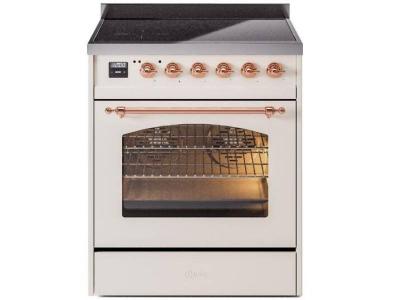 30" ILVE Nostalgie II Electric Freestanding Range in Antique White with Copper Trim - UPI304NMP/AWP