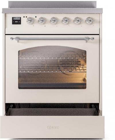 30" ILVE Nostalgie II Electric  Freestanding Range in Antique White with Chrome Trim - UPI304NMP/AWC