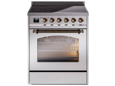 30" ILVE Nostalgie II Electric Freestanding Range in Stainless Steel with Bronze Trim - UPI304NMP/SSB