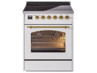 30" ILVE Nostalgie II Electric  Freestanding Range in White with Brass Trim  - UPI304NMP/WHG