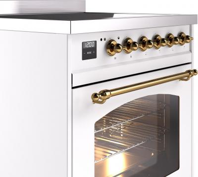 30" ILVE Nostalgie II Electric  Freestanding Range in White with Brass Trim  - UPI304NMP/WHG