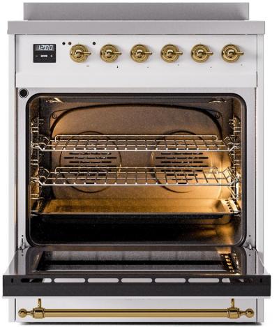 30" ILVE Nostalgie II Electric  Freestanding Range in White with Brass Trim  - UPI304NMP/WHG