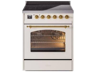 30" ILVE Nostalgie II Electric  Freestanding Range in Antique White with Brass Trim - UPI304NMP/AWG