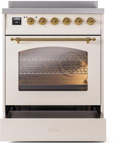 30" ILVE Nostalgie II Electric  Freestanding Range in Antique White with Brass Trim - UPI304NMP/AWG
