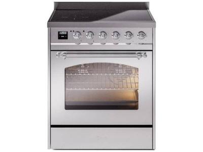 30" ILVE Nostalgie II Electric  Freestanding Range in Stainless Steel with Chrome Trim - UPI304NMP/SSC