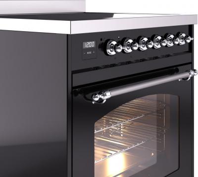 30" ILVE Nostalgie II Electric  Freestanding Range in Glossy Black with Chrome Trim - UPI304NMP/BKC